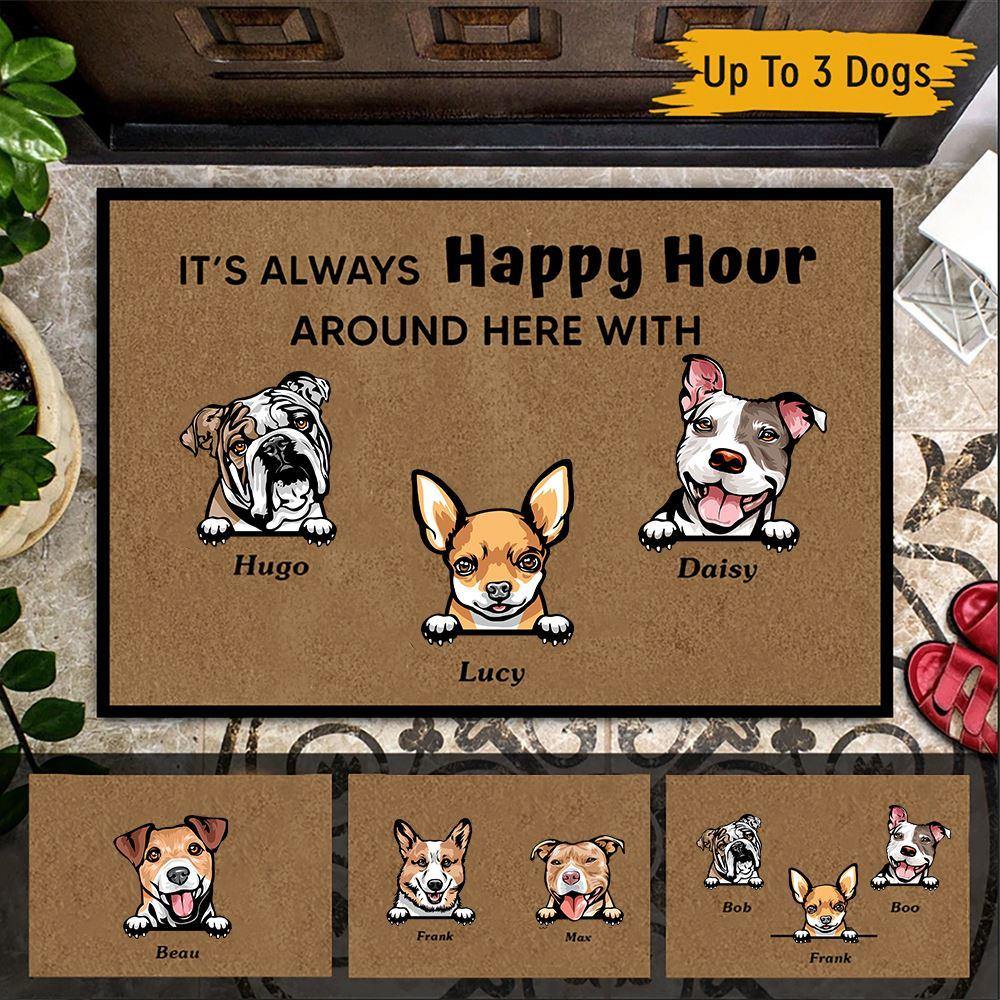 Dog Doormat Customized It's Always Happy Hour Around Here With - PERSONAL84