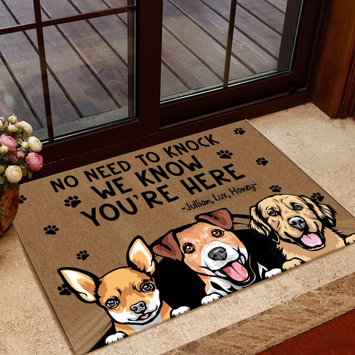 Dog Doormat Customized Name And Breed No Need To Knock We Know You're Here Personalized Gift - PERSONAL84