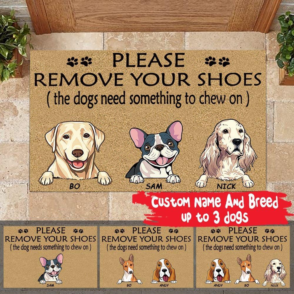 Dog Doormat Customized Name And Breed Please Remove Your Shoes The Dog Needs Something To Chew - PERSONAL84