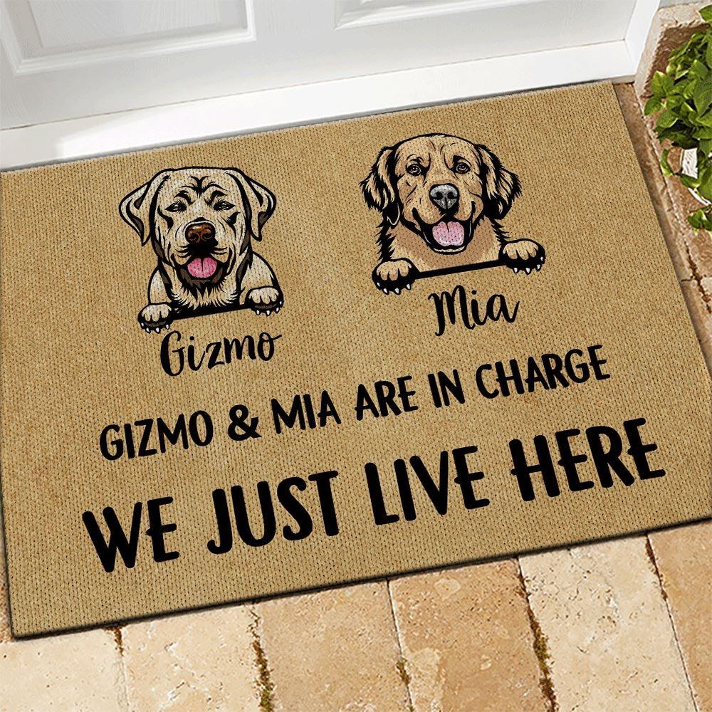 Dog Doormat Customized Name And Breed We Just Live Here - PERSONAL84