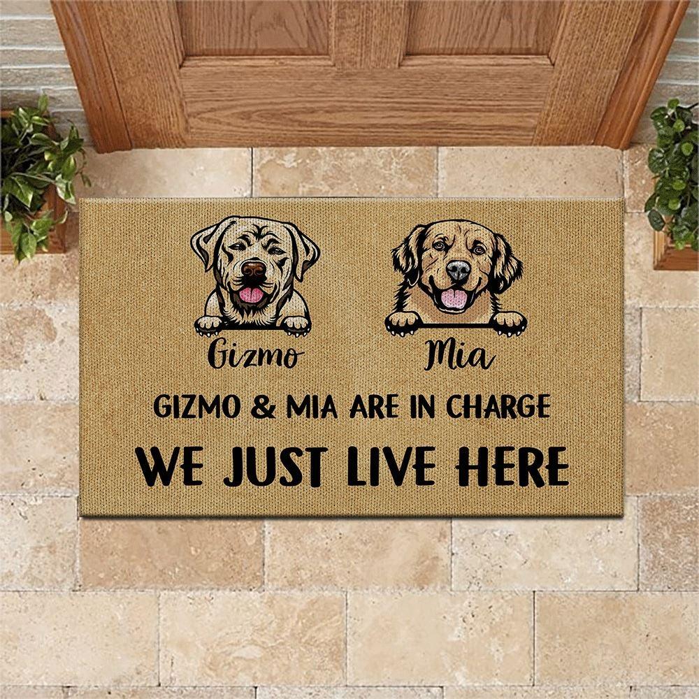 Dog Doormat Customized Name And Breed We Just Live Here - PERSONAL84