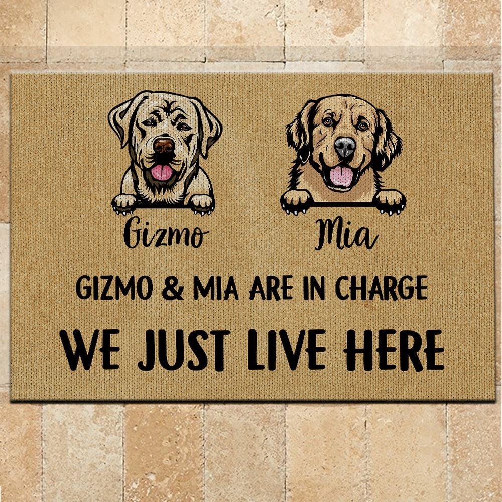 Dog Doormat Customized Name And Breed We Just Live Here - PERSONAL84