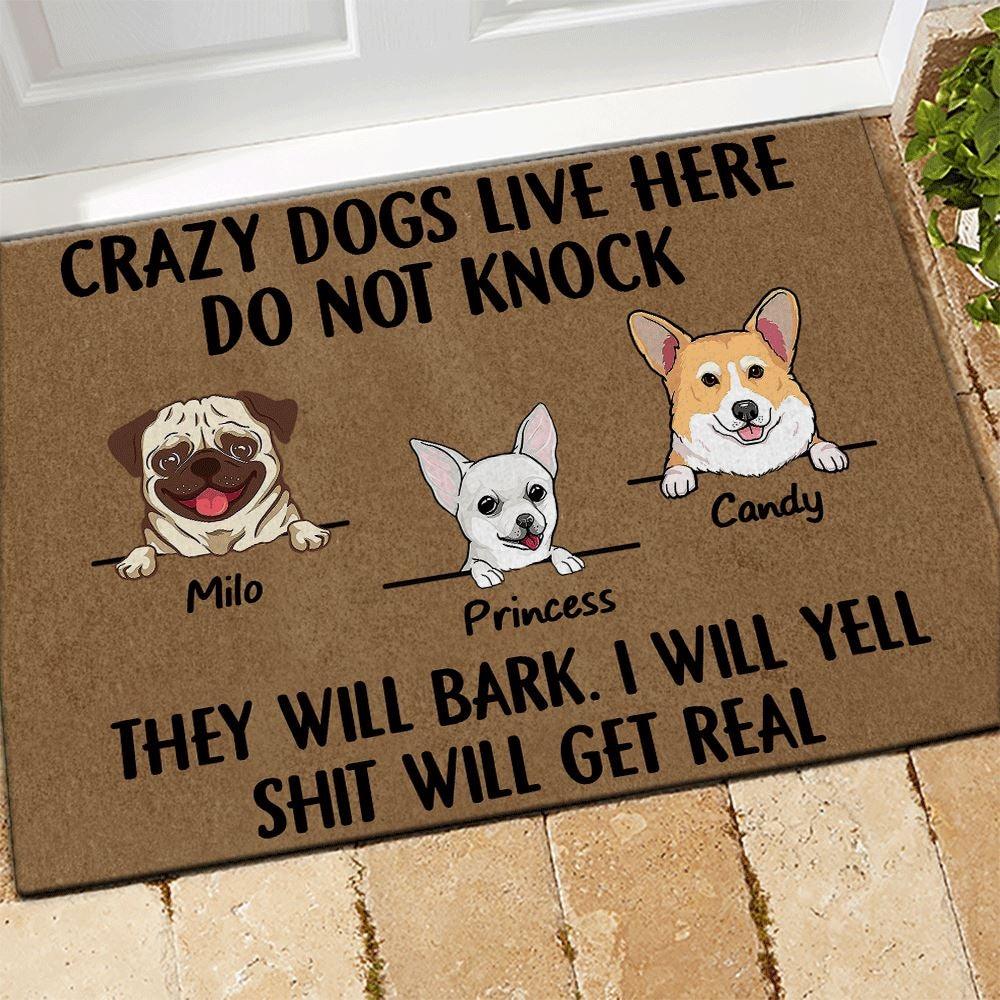 Dog Doormat Personalized Name And Breed Crazy Dogs Live Here - PERSONAL84