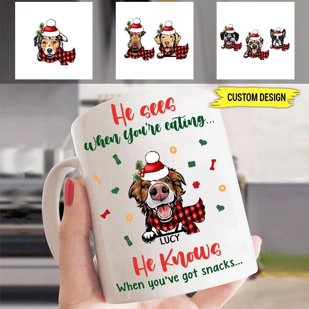 Dog Mug Personalized Name And Breed Dog He Sees When You're Eating Mug - PERSONAL84