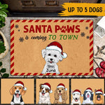 Dogs Christmas Custom Doormat Santa Paws Is Coming To Town Personalized Gift For Dog Lovers - PERSONAL84