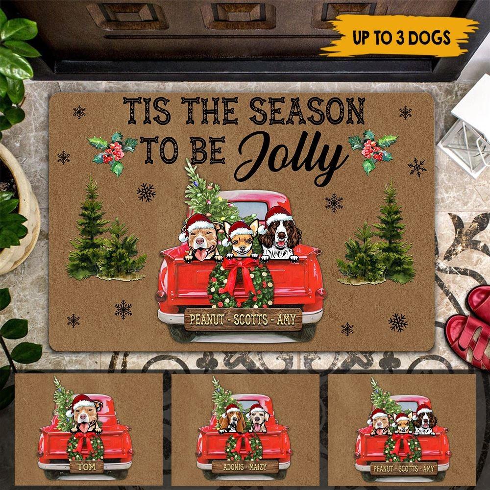 Dogs Custom Christmas Doormat Customized Name And Breed Tis The Season To Be Jolly - PERSONAL84