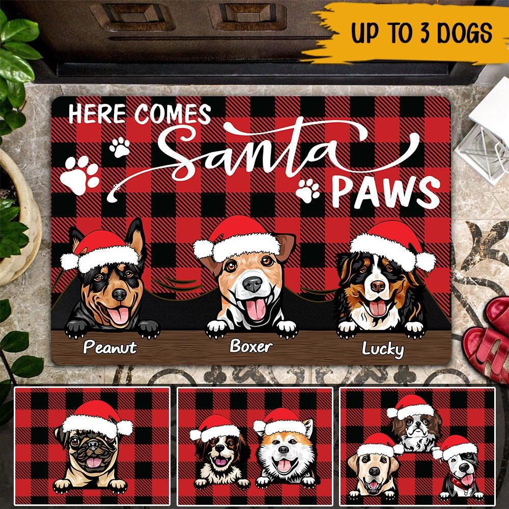 Dogs Custom Christmas Doormat Here Comes Santa Paws Christmas Personalized Gift For Dog Mom Dog Dad - PERSONAL84