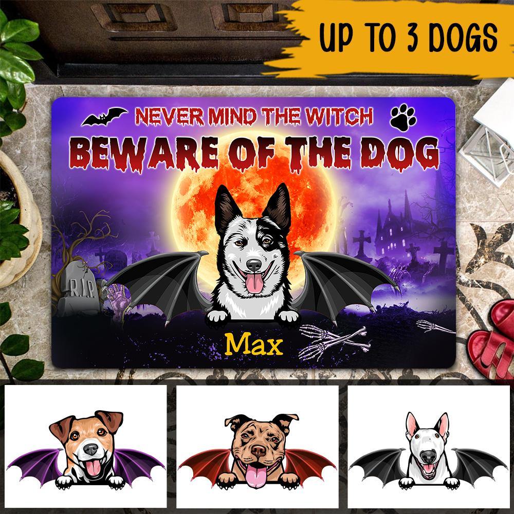 Dogs Custom Doormat Never Mind The Witch Beware The Dogs Personalized Gift - PERSONAL84