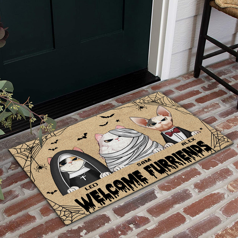 Cat Custom Doormat Welcome Friends Horror Personalized Gift For Halloween