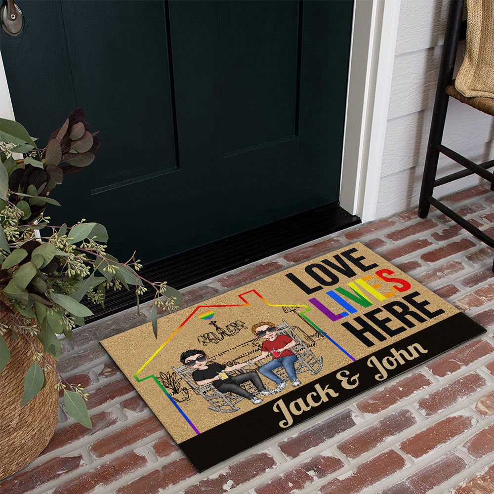 LGBT Custom Doormat Love Lives Here Personalized Gift