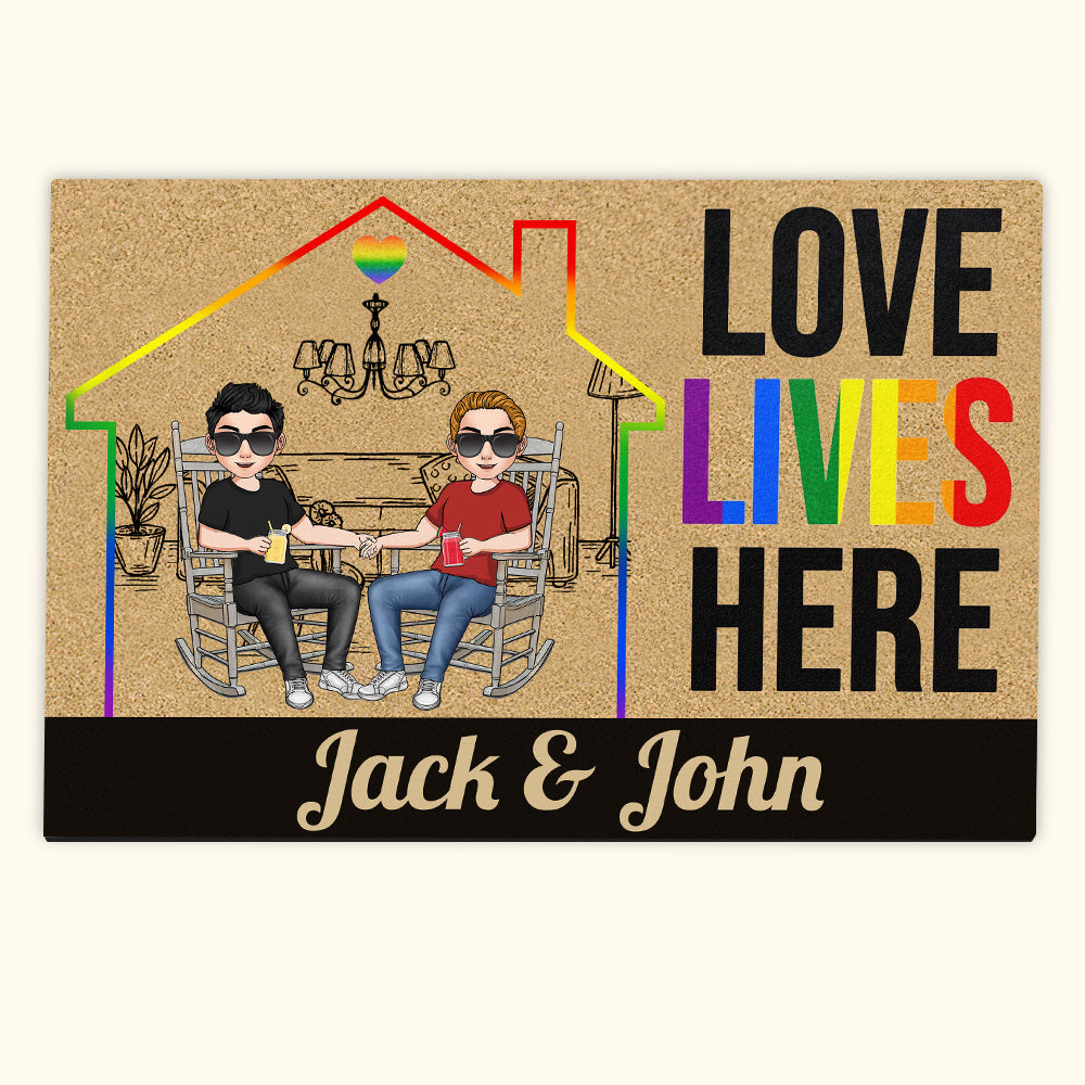 LGBT Custom Doormat Love Lives Here Personalized Gift