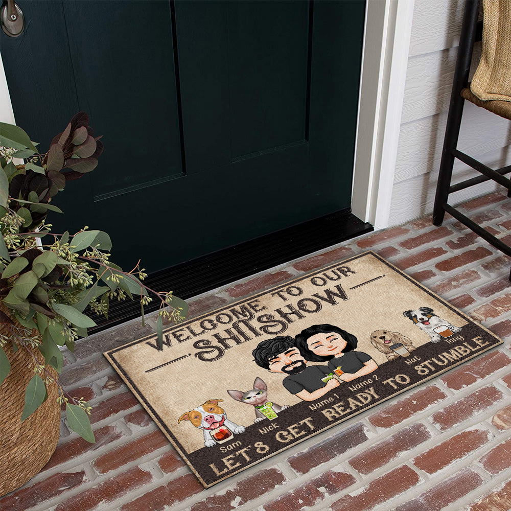 Couple Custom Doormat Welcome To Our Shit Show Let's Get Ready To Stumble Personalized Gift