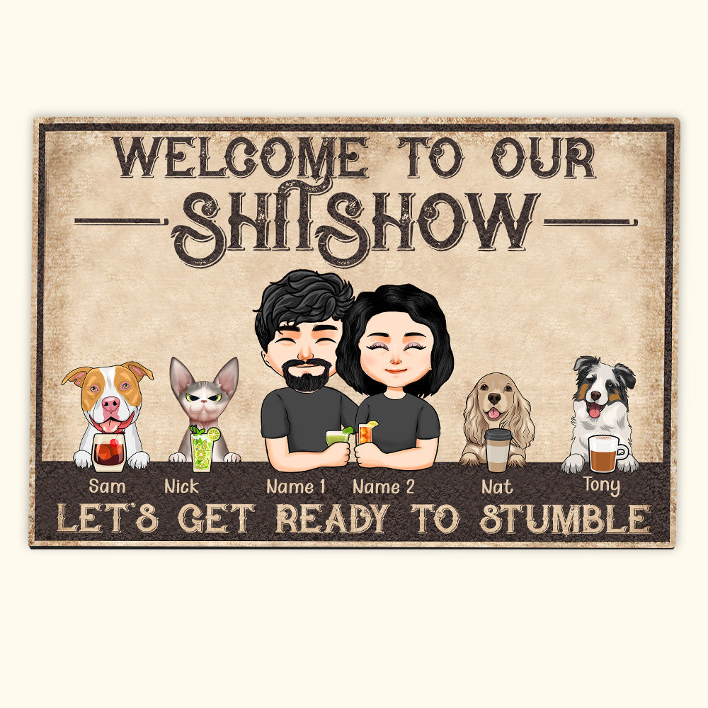 Couple Custom Doormat Welcome To Our Shit Show Let's Get Ready To Stumble Personalized Gift
