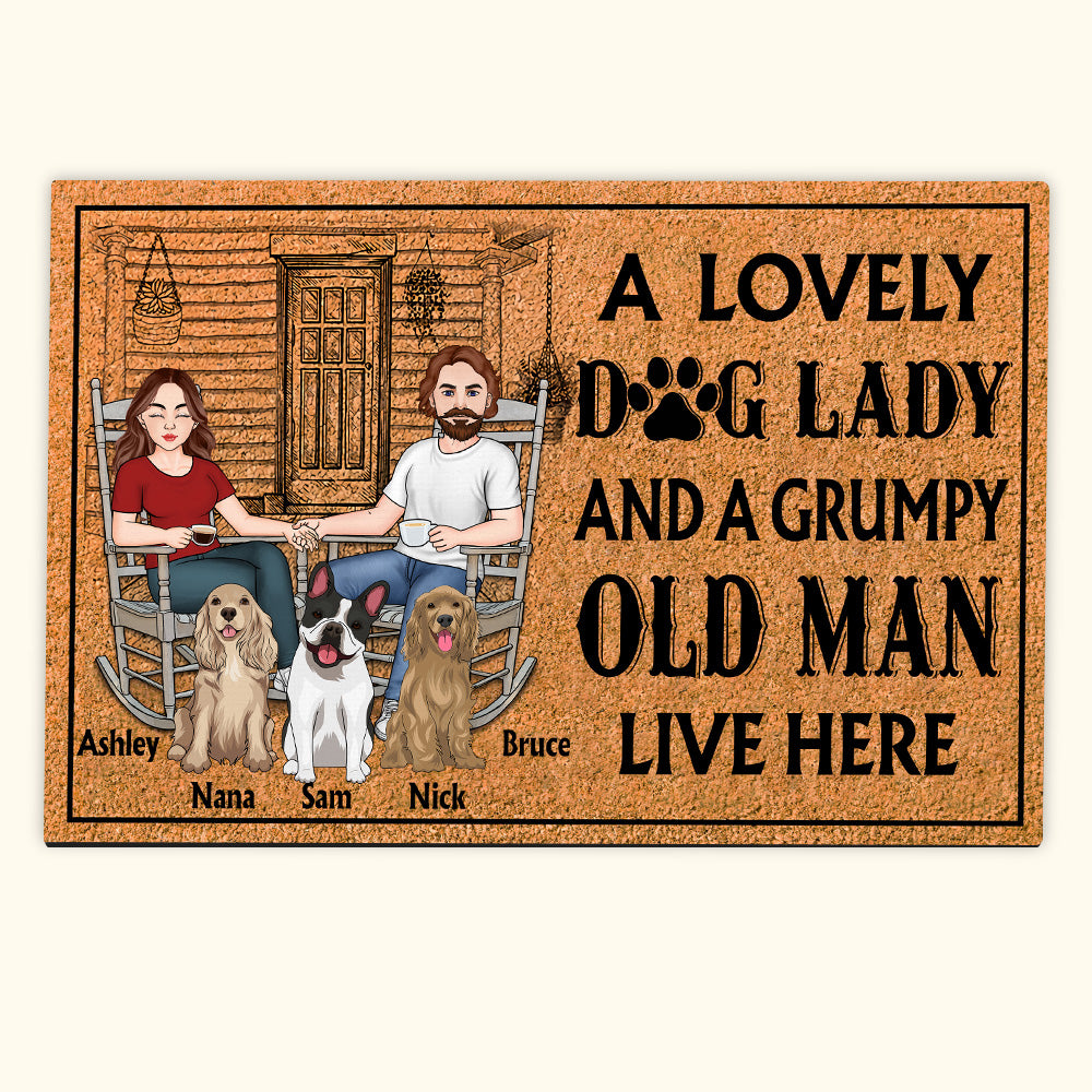 Dog Custom Doormat Lovely Dog Lady And Grumpy Old Man Live Here Personalized Gift