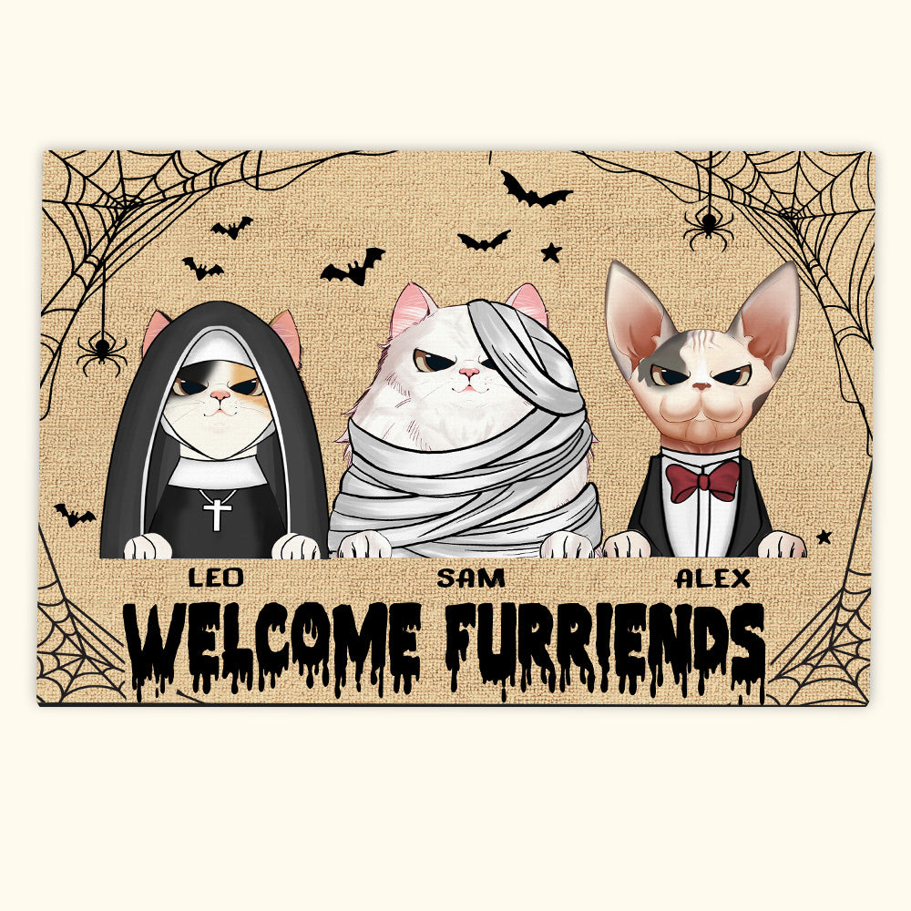 Cat Custom Doormat Welcome Friends Horror Personalized Gift For Halloween