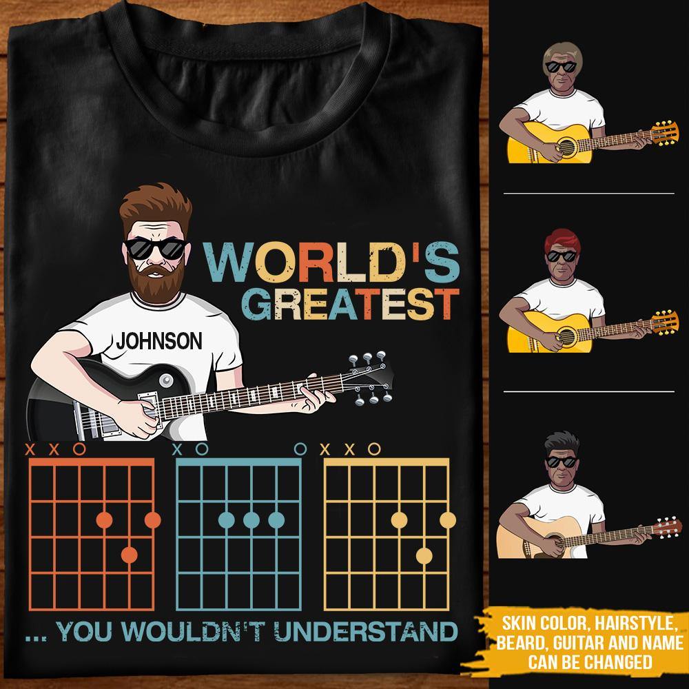 Father Custom T Shirt World's Greatest Dad Guitar Father's Day Personalized Gift - PERSONAL84