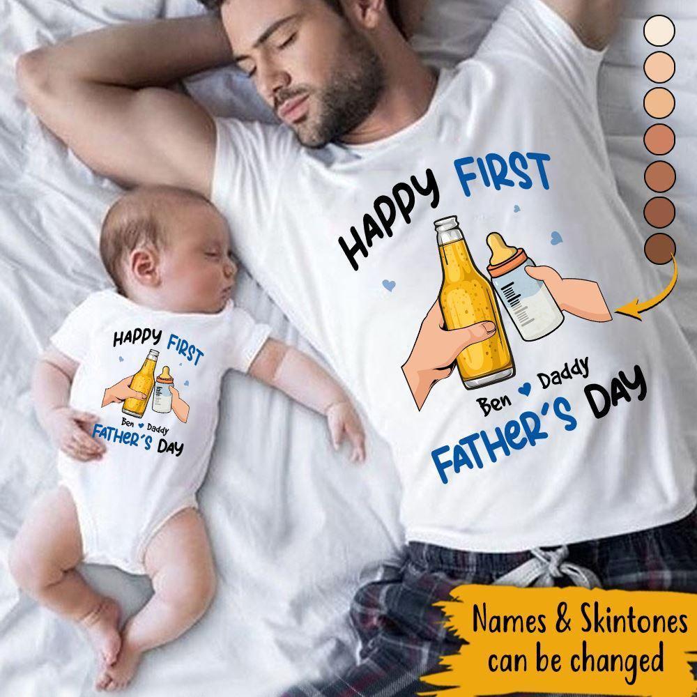Father's Day Custom T Shirt & Baby Onesie Happy First Father's Day New Dad Gift - PERSONAL84