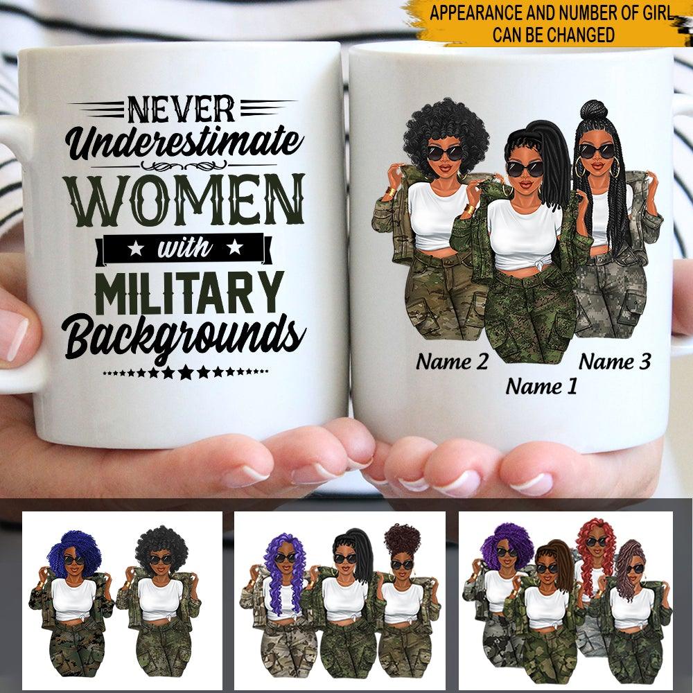 Female Veteran Custom Mug Never Underestimate Women with Military Backgrounds Personalized Gift - PERSONAL84