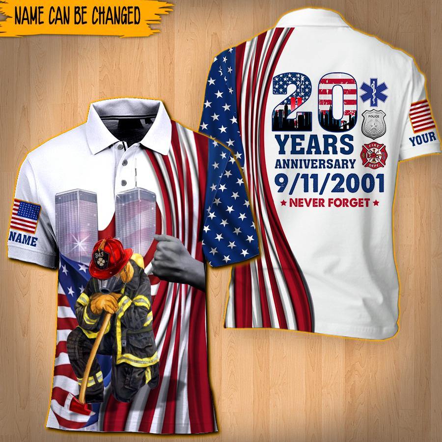 FireFighter Custom Polo Shirt 20 Years Anniversary 9-11-2001 Personalized Gift - PERSONAL84