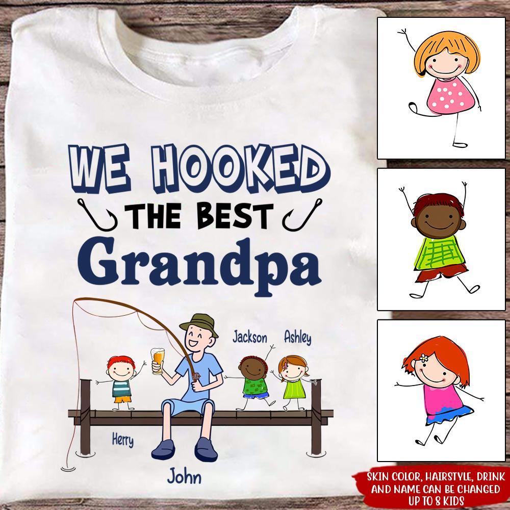 Fishing Custom T Shirt We're Hooked The Best Grandpa Personalized Gift