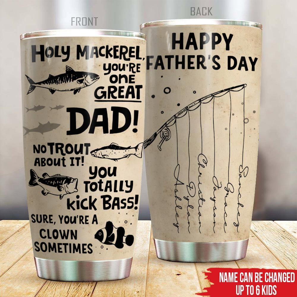 Personalized Fish Happy Father's Day Mug Holy Mackerel Cup Bass Fishing Dad