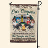 Camping Custom Garden Flag Welcome To Our Camper Drinks Are Cold Friendship Is Free Personalized Gift
