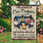 Camping Custom Garden Flag Welcome To Our Camper Drinks Are Cold Friendship Is Free Personalized Gift