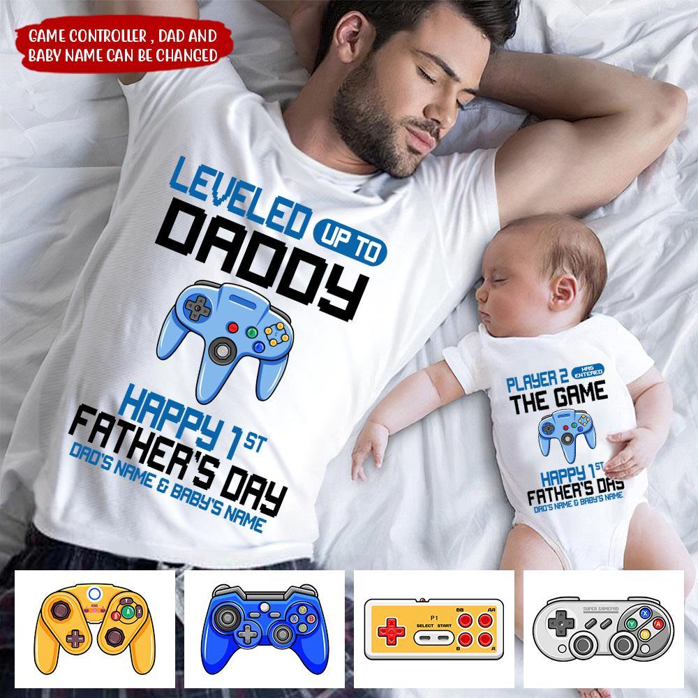 Gamer Custom T Shirt First Father's Day Leveled Up To Daddy Personalized Gift - PERSONAL84