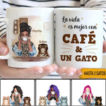 Gatos Café Custom Spanish Mug Life Is Better With Coffee And Cats Personalized Gift - PERSONAL84