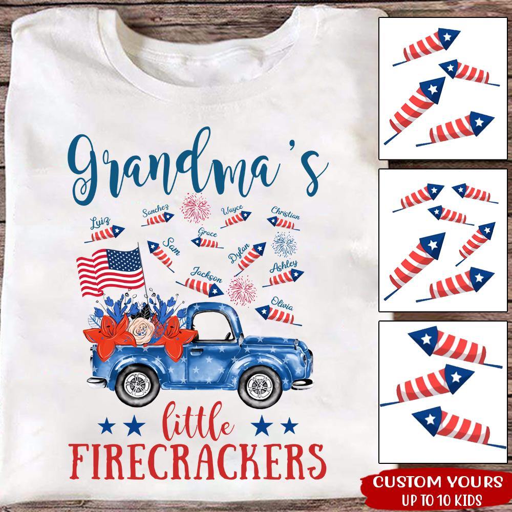 Grandma Custom T Shirt Grandma's Little Firecracker 4th of July Personalized Gift - PERSONAL84