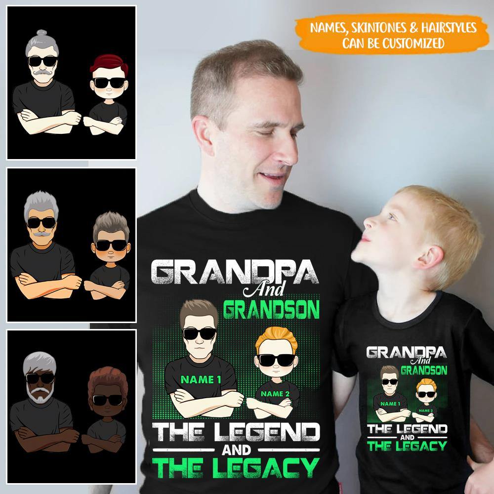 Grandpa Custom T Shirt Grandpa And Grandson The Legend And The Legacy Personalized Gift - PERSONAL84