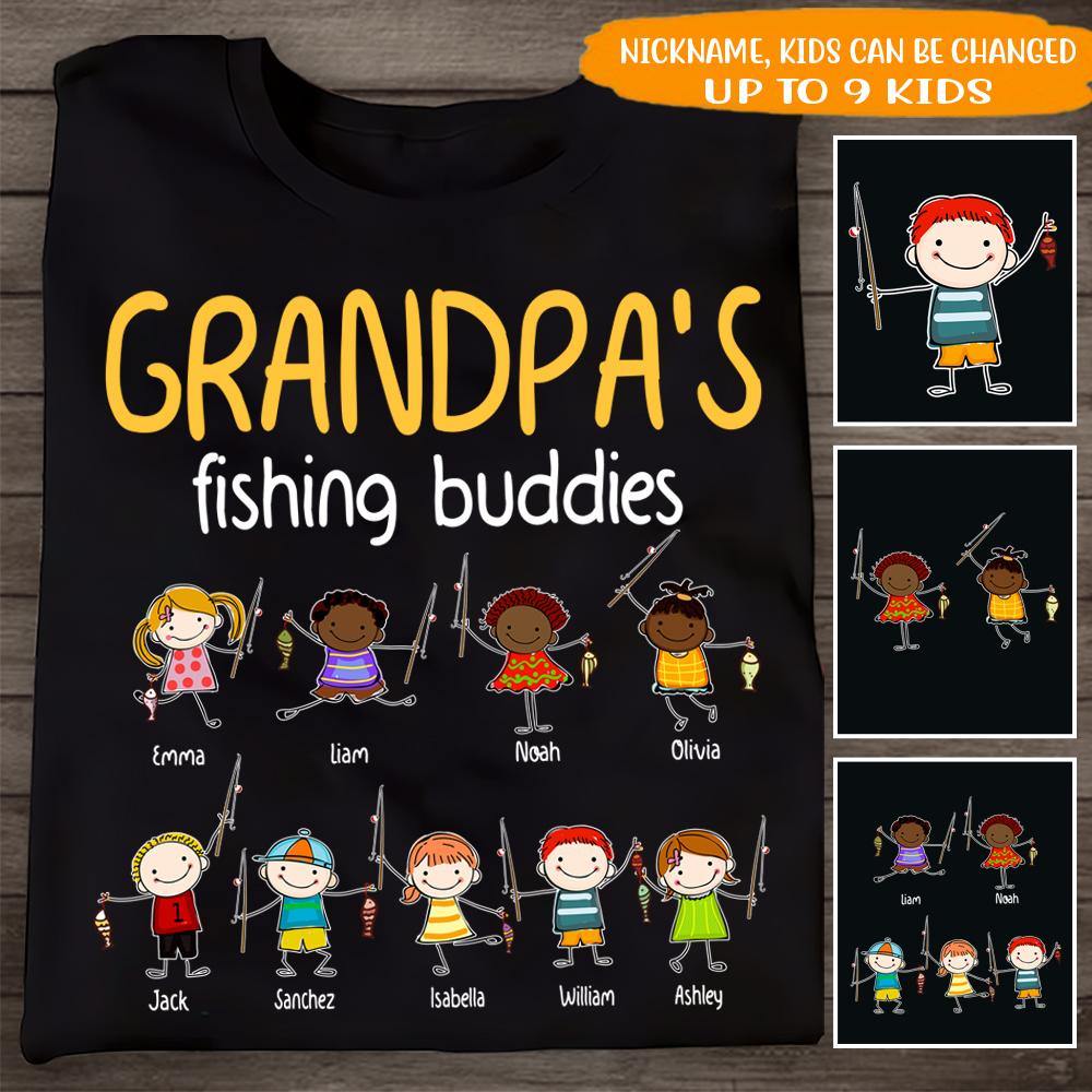 Grandpa Custom T Shirt Grandpa's Fishing Buddies Father's Day Personalized Gift