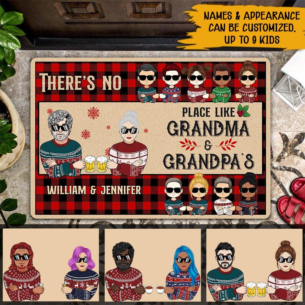 Grandparents Christmas Custom Doormat There's No Place Like Grandma & Grandpa's Personalized Grandparents Gift - PERSONAL84