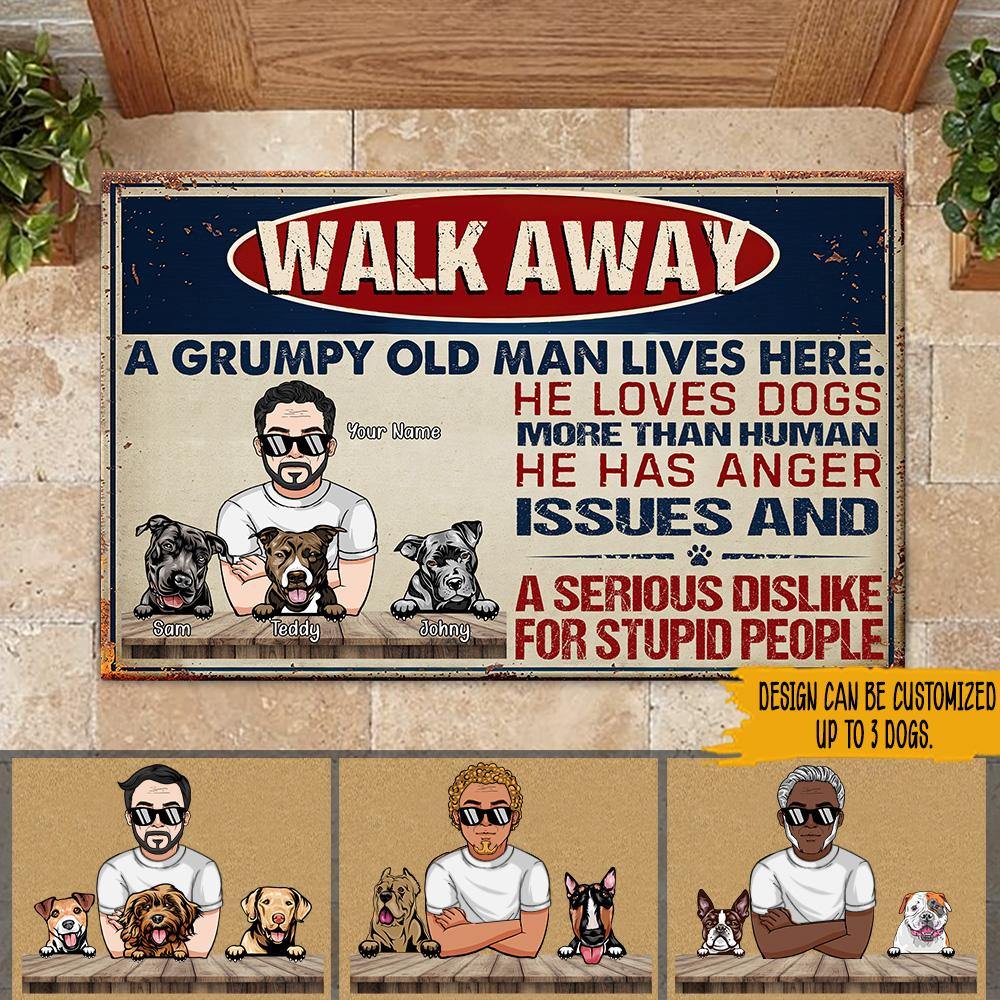 Grumpy Old Man Custom Doormat Walk Away A Grumpy Old Man Lives Here He Loves Dogs - PERSONAL84