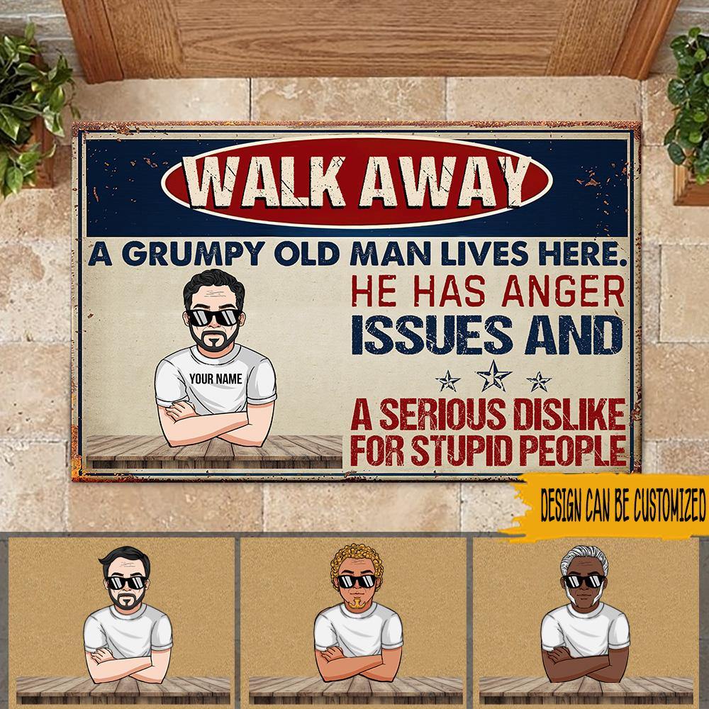 Grumpy Old Man Custom Doormat Walk Away A Grumpy Old Man Lives Here - PERSONAL84