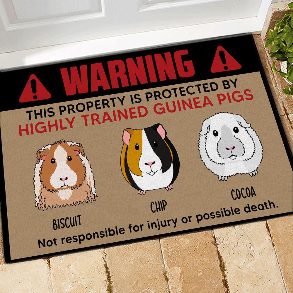 Guinea Pig Custom Doormat Warning This Property Is Protected By Highly Trained Guinea Pigs Personalized Gift - PERSONAL84