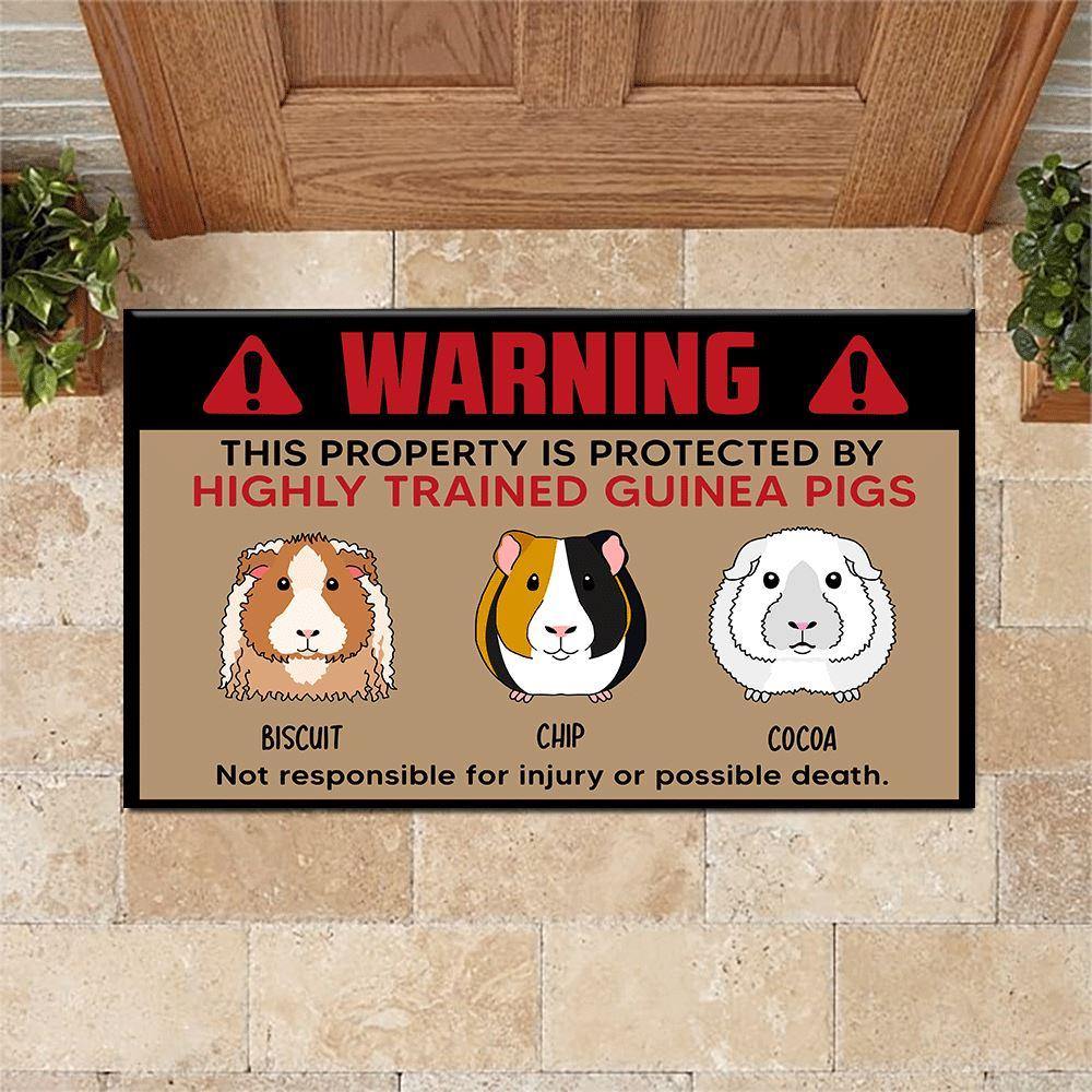 Guinea Pig Custom Doormat Warning This Property Is Protected By Highly Trained Guinea Pigs Personalized Gift - PERSONAL84