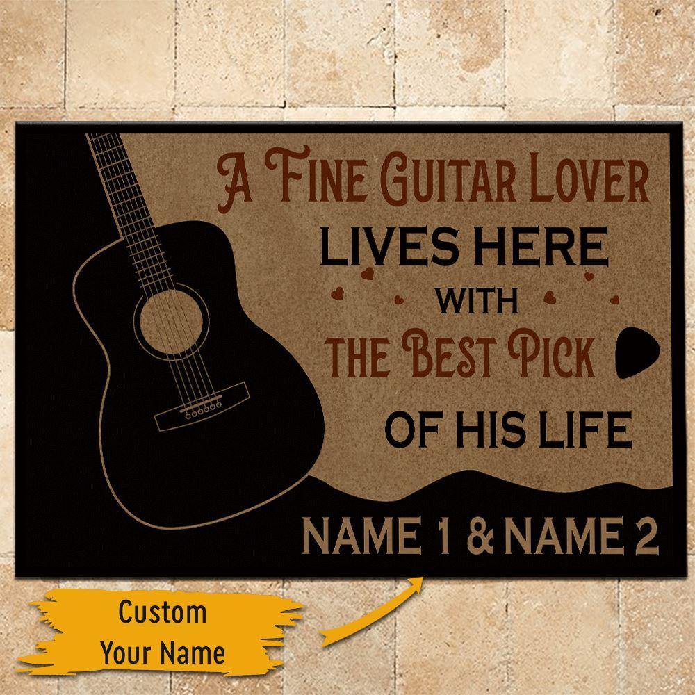 Guitar Custom Doormat A Fine Guitar Lover Lives Here With The Greatest Pick Of His Her Life Personalized Gift - PERSONAL84