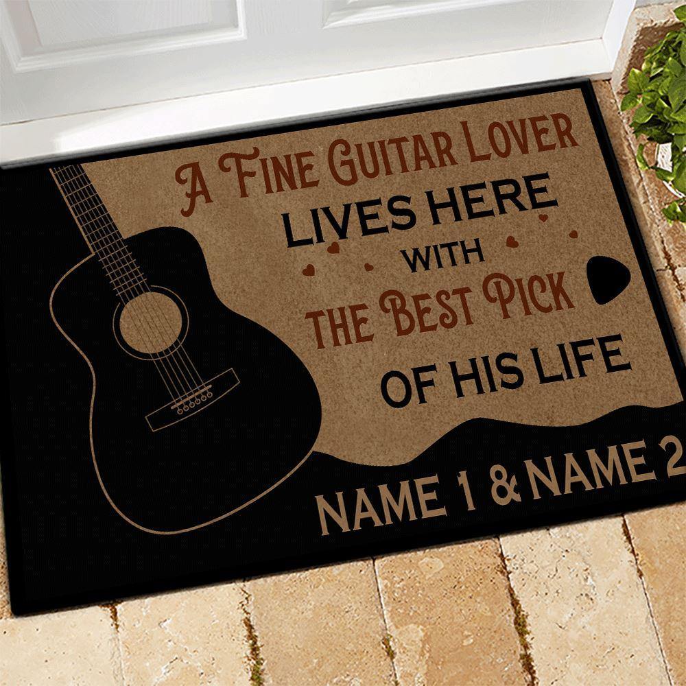 Guitar Custom Doormat A Fine Guitar Lover Lives Here With The Greatest Pick Of His Her Life Personalized Gift - PERSONAL84