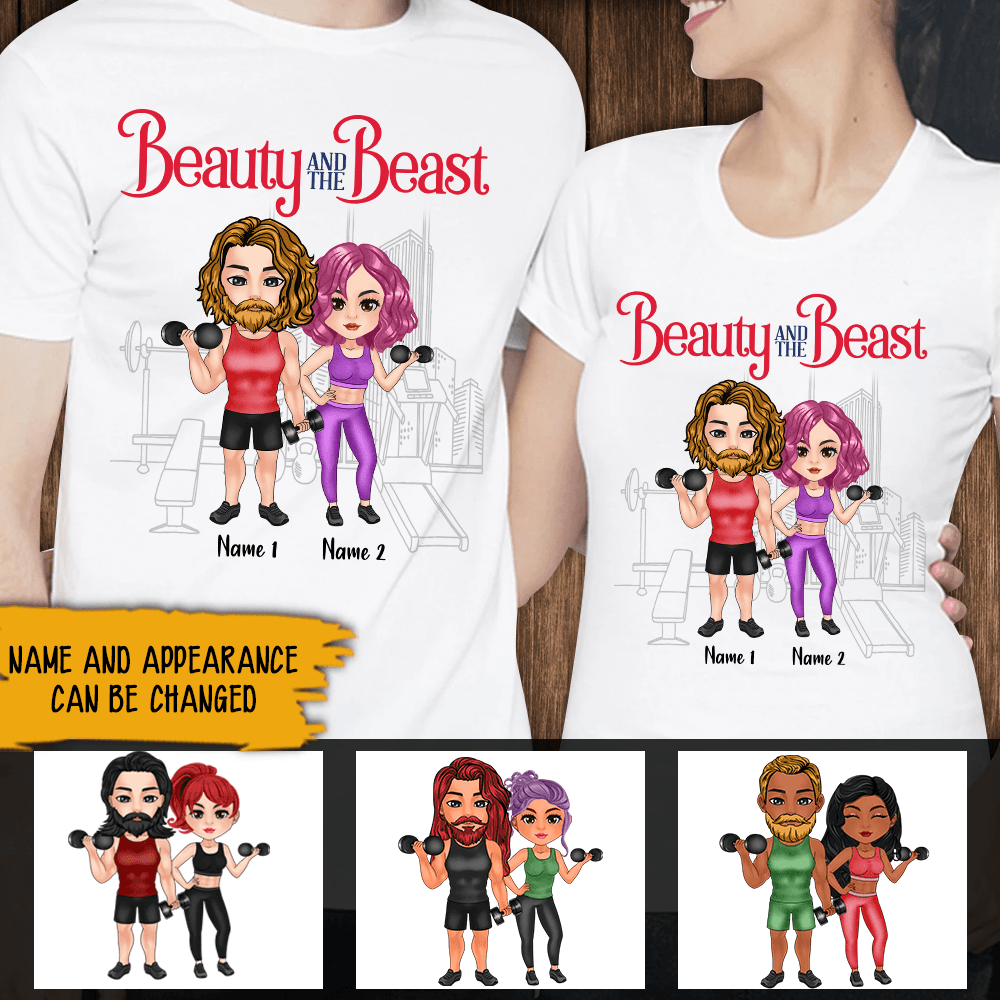 Gym Couple Custom Shirt Beauty And The Beard Personalized Gift For Gym Couple - PERSONAL84