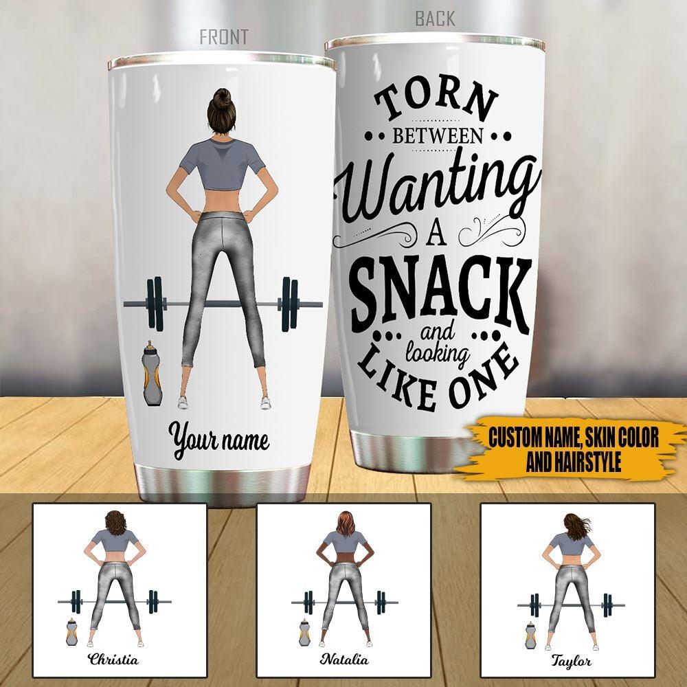 Gym Tumbler Personalized Name Gym Torn Between Wanting A Snack And Looking Like One - PERSONAL84