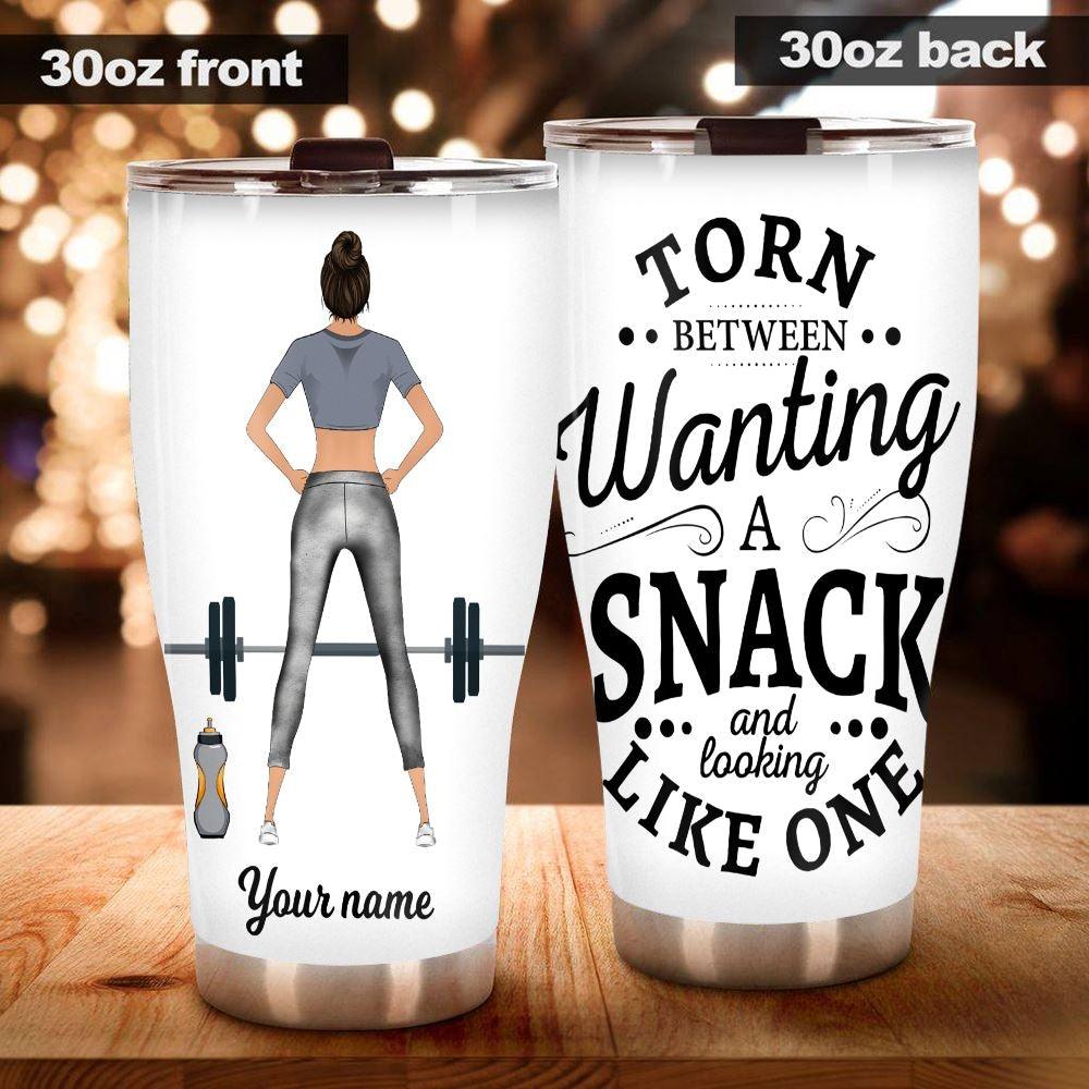 Gym Tumbler Personalized Name Gym Torn Between Wanting A Snack And Looking Like One - PERSONAL84