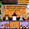 Halloween Cats Custom Doormat The Wicked Witch &amp; Her Handsome Devil Live Here With Us Personalized Gift - PERSONAL84