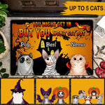 Halloween Cats Custom Doormat You Might Get In But You Won't Get Out Personalized Gift - PERSONAL84