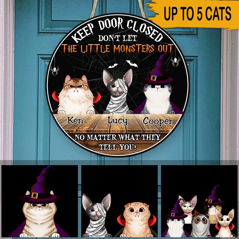 Halloween Cats Custom Wood Sign Don't Let The Little Monsters Out Personalized Gift - PERSONAL84