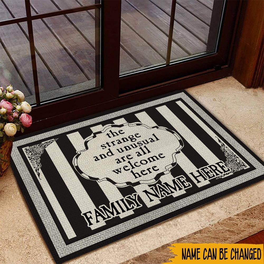 Halloween Custom Doormat The Strange And Unusual Are All Welcome Here Personalized Gift - PERSONAL84