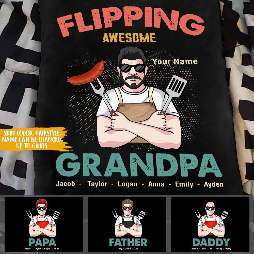 Happy Father's Day BBQ Custom Shirt Flippin Awesome Dad Personalized Gifts For Dad - PERSONAL84