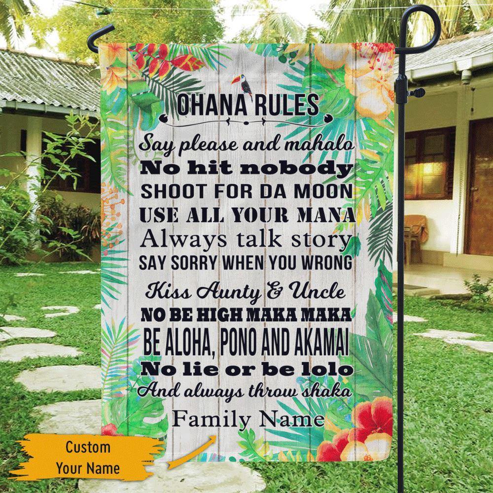 Hawaii Garden Flag Customized Ohana Rules Personalized Gift - PERSONAL84