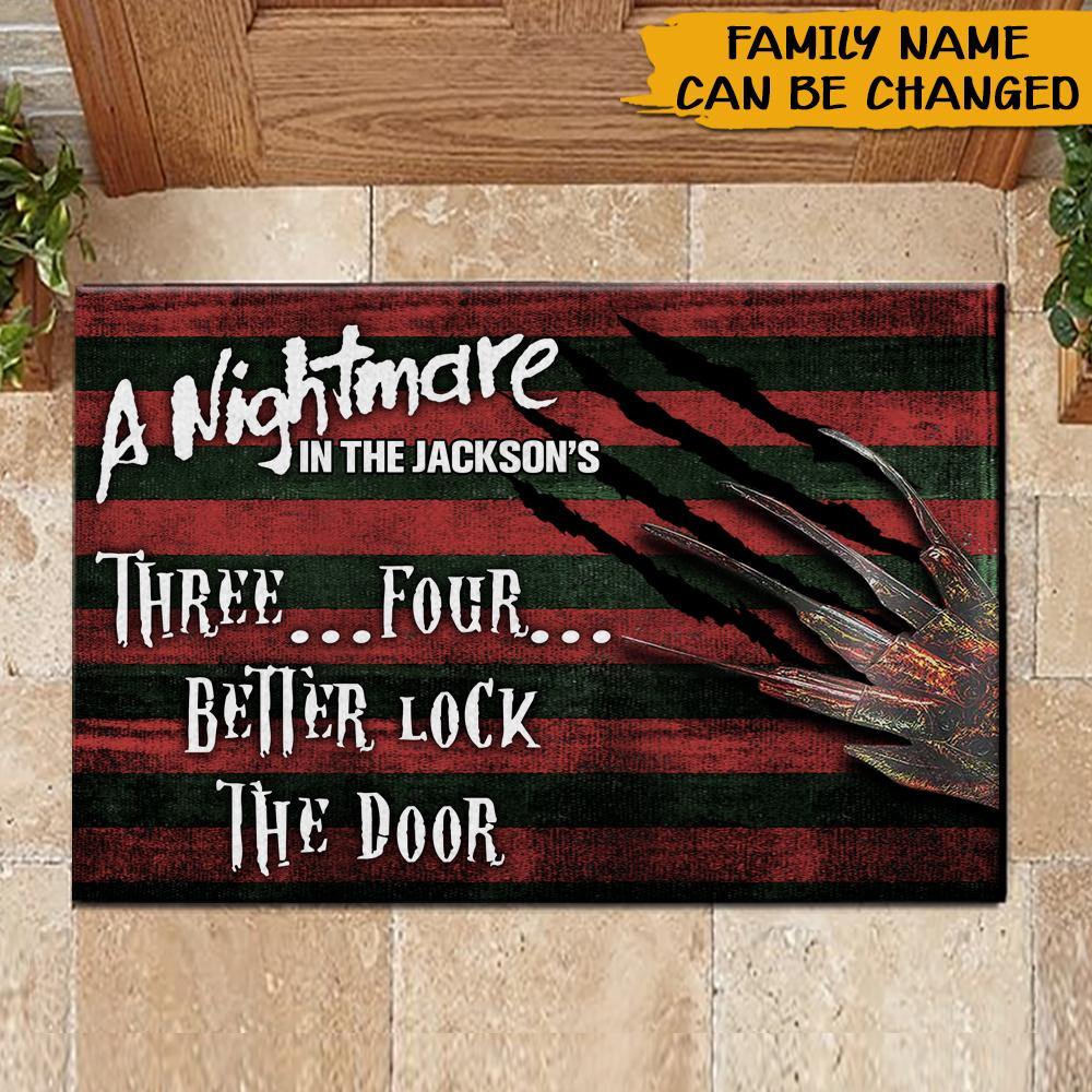 Horror Custom Doormat Three Four Better Lock The Door Personalized Halloween Gift - PERSONAL84