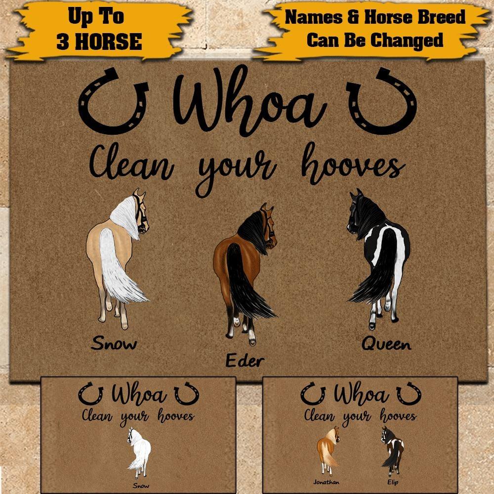 Horse Doormat Personalized Names and Breeds Whoa Clean YOur Hooves Personalized Gift - PERSONAL84
